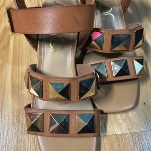 Brown Sandals with Gold and Black Studs